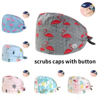 China Fashionable Flamingo Printing Medical Hats Doctor Work Hat Unisex Dentist Hats Surgery Nurse Hats Hospital Vet Surgical Hat for sale