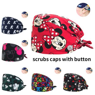 China Fashionable Print Medical Surgical Hat New Cotton Pet Doctor Work Hat Sweat-absorbent Spa Care Scrub Hat for sale