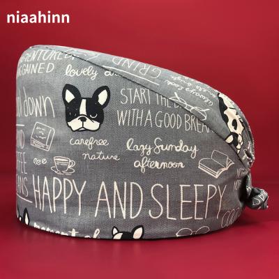 China High Quality Dog Pattern Doctor Cover Medical Nurse Work Hat Cotton Scrub Hat Pet Veterinary Hat Lab Sweat-absorbent Hat for sale