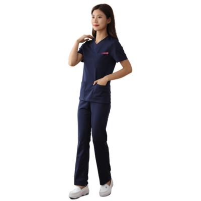 China Hospital Hospital Uniforms Scrubs Nursing Uniform Set Black Color Unisex Women Scrubs Pant Tops Nurse Uniforms Surgical Gown for sale