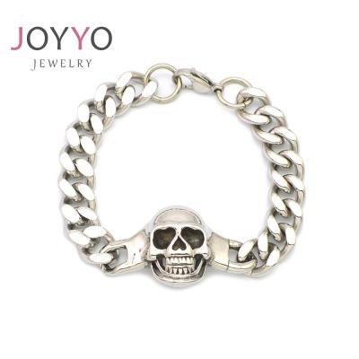 China Punk Biker Skull Bracelet Limit Silver Color Bracelet Stainless Steel Chain Men for sale