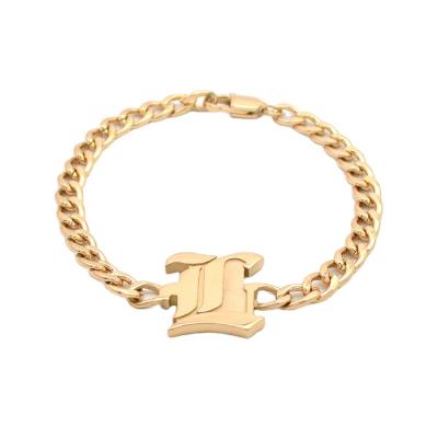 China Punk Custom Word Charm Make Bracelet Letters Gold Filled Stainless Steel Bracelet Real Stainless Steel Bracelets for sale