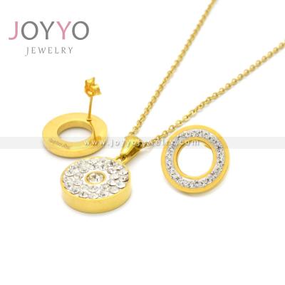 China 2022 Hot Sale TRENDY Stainless Steel Women's Jewelry Gold Rhinestone Women Jewelry Set for sale