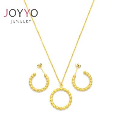 China TRENDY Gold Stainless Steel Circle Shape Jewelry Set Necklace Earrings For Women for sale