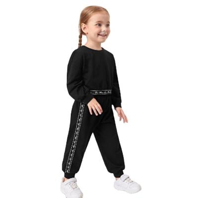 China Breathable Cotton Kids Tracksuits Strip Panel Kids Joggers Set Girls' Clothing Sets for sale