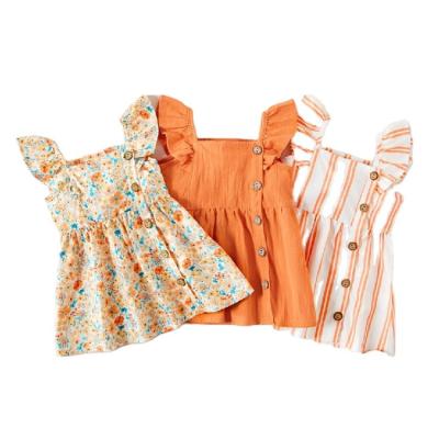 China Breathable Ruched Pleated Newborn Baby Summer Flower Sleeveless Off Shoulder Ruffle Skirt Dress for sale