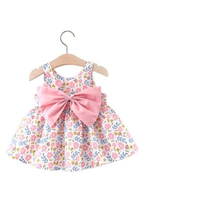 China Summer Breathable Bow Cute Floral Printed Baby Dress Kids Dress Casual Dress for sale