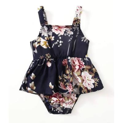 China Breathable Summer Newborn Babies Romper Floral Print Halter Dress for sale