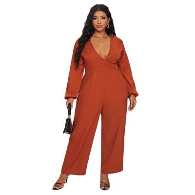 China Plus Size Sexy Plus Size V-Neckline Designers Elegant Women Causal One-Piece Overalls for sale