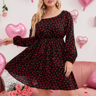 China Breathable Heart Print Plus Size Elegant Long Sleeve Clothes Allure Women Maxi Loose Shirt Dress Ladies for sale