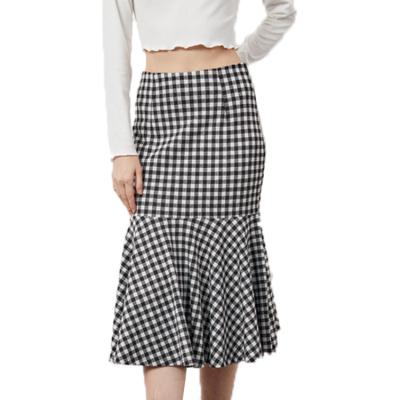 China 2021 Aesthetic Plaid Ruffle Pencil Wrap Korean Women Elegant Skirt Breathable High Waist for sale