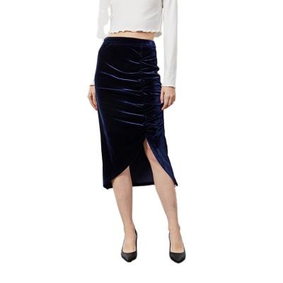 China Sustainable Fashion Vintage Velvet Pleated Pencil Skirts Women With High Split Waist for sale