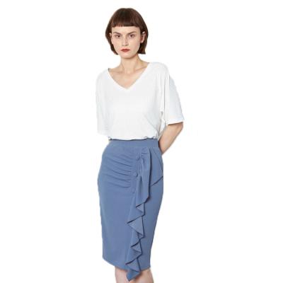 China Sustainable Modern Style 95%polyester5%spandex Ladies Plaid Blue Midi Skirts for sale