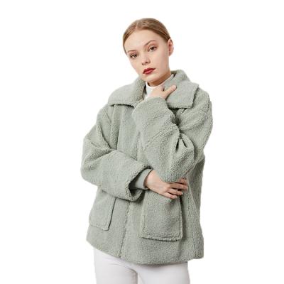 China 2021 Fashion Sherpa Pocket Anti-wrinkle Turn Down Collar LambWool Clothes Women Coats And Jackets For Ladies Winter Casual for sale