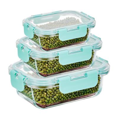 China Freshness Preservation Glass Food Container Lunch Box With Durable Top Lid BPA Free Heat Resistant Glass for sale