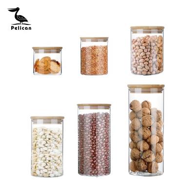 China Freshness Preservation 1000ml High Borosilicate Glass Food Storage Jar Spice Jar With Bamboo Lid for sale