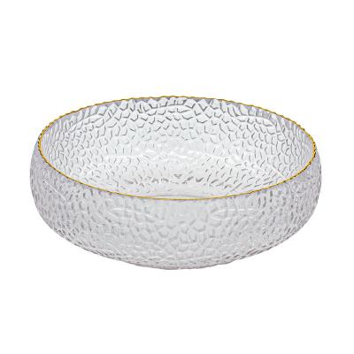 China Stocked new hot-selling round fruit salad bowl with gold rim will be living room kitchen supplies for sale