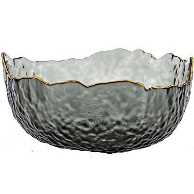 China Viable Irregular Shaped Glass Salad Bowl of Fruits and Vegetables with Gold Edges for sale