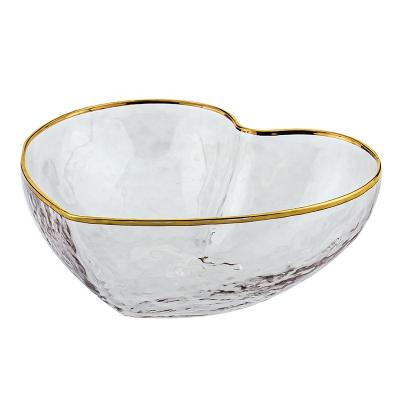 China High-End Handcrafted Viable Fancy Decorative Hammer Salad Order Gift Factory Factory Dessert Glass Bowl with Gold Rim for sale