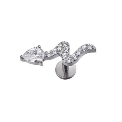 China Youzhu FASHIONABLE ASTM F136 Titanium Snake With Zircon Labret Stud Earring Jewelry For Tragus Piercing for sale