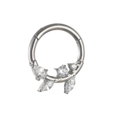 China FASHIONABLE ASTM F136 Titanium Segment Clicker Hinged Rings With Leaf Body Jewelry Piercing Wholesale for sale