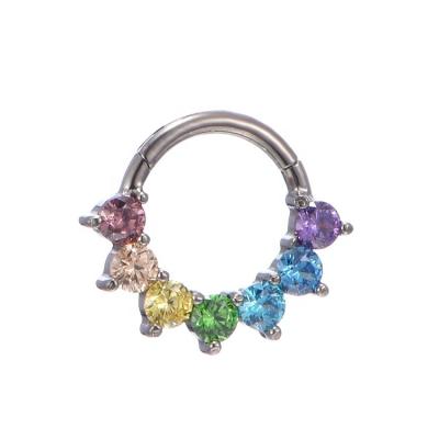 China FASHIONABLE ASTM F136 Titanium Hinged Segment Nose Clicker With 7 Colors Multi Zircon Stones Fine Jewelry Piercing Jewelry for sale