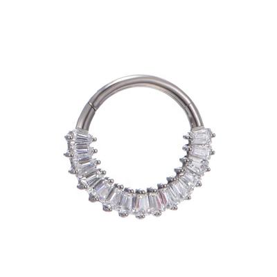 China FASHIONABLE ASTM F136 Titanium Piercing Hinged Segment Clicker With Rectangle Zircons Clicker Rings for sale