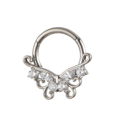 China Youzhu ASTM F136 FASHIONABLE Segment Clicker Titanium Butterfly Hinged Nose Rings For Women Manufacturers for sale