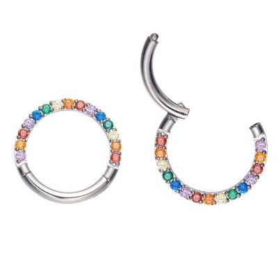 China Youzhu ASTM F136 FASHIONABLE Titanium Rainbow Zircon Septum Clickers For Nose Daith Piercings for sale