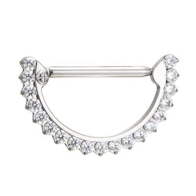 China FASHIONABLE Titanium Nipple Ring Body Piercing Jewelry Zircon Nipple Barbell Clicker ASTM F136 for sale