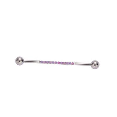 China Youzhu FASHIONABLE ASTM F136 Titanium Industrial Barbell with Purple Opal Industrial Piercing Jewelry for sale