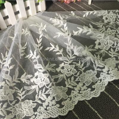 China Viable Golden Knit 35cm Width Cotton Veil Embroidery Bridal Lace Trim XZ014# for sale