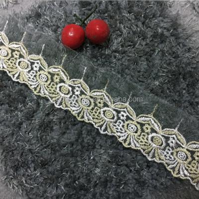 China Golden Viable Knit Embroidery Color Lace 6cm Width Tulle Type Double Trim W619# for sale