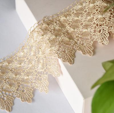 China Sustainable Golden Knit 9cm Width Water Soluble Polyester Golden Trimming Lace Y9125# for sale