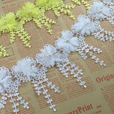 China Viable Golden Knit 7cm Width Embroidery 3D Flower Lace Trimming SJ001# for sale