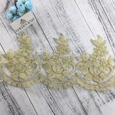 China Viable Golden Knit French Sequin Lace Trim 16cm Width Factory Price Gold Dress Accessory HD001A-3# for sale