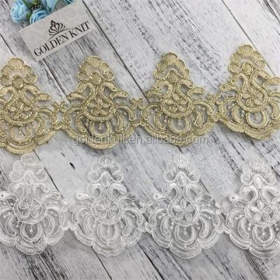 China Viable Golden Knit 9.5cm Width Bridal Embroidery Gold Trimming Lace LT397# for sale