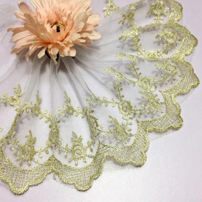 China Viable Golden Knit 14cm Width Lace Mesh Lace Embroidery Golden Lace Trim FD008# for sale