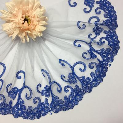 China Golden Viable Knit 21cm Width Water Soluble Embroidered Mesh Blue Embroidered Lace Trim FD001# for sale