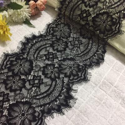 China Viable golden knit 24cm width 2017 new black white color designs eyelash lace trim for dress J2485# for sale