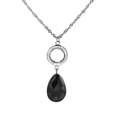 China Unique Jewelry Necklace High Quality Stainless Steel Black Glass Beads With Circle Charm Necklace Best Gift For Women And Girls for sale