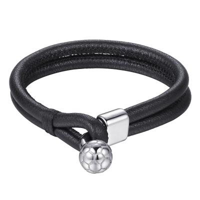 China Sbest Hottest Football Stainless Steel Bracelet Vintage Charm Bracelet Leather Men's Shape Rope Cuffed Bracelet For People for sale