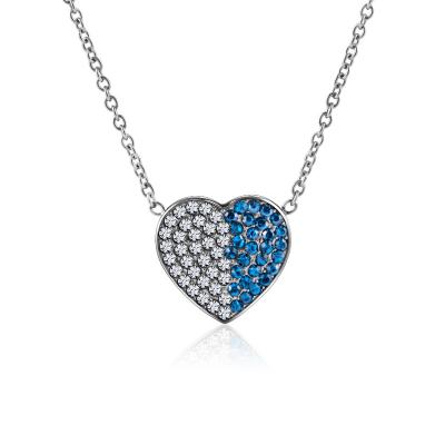 China High Quality Stainless Steel Unique blue&white Heart Necklace Half Shinning Crystal Love Heart Necklace Best Gift for Women and Girl for sale