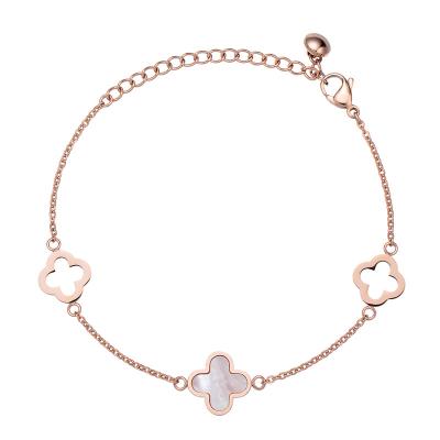 China Trendy Hot Sale Stainless Steel Bangle Shell Bracelet Rose Color for Best Gift Clover Bracelet for Girls and Women for sale