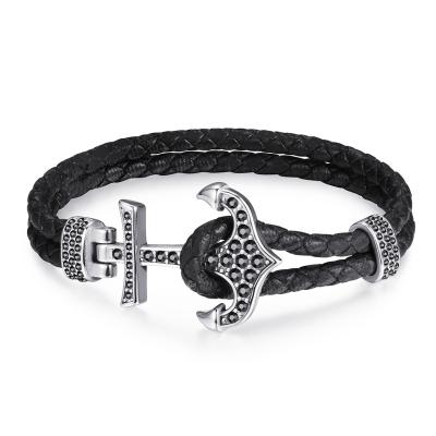 China High Quality Crystal Environmental Friendly Stainless Steel Anchor Carbon Fiber Anchor Fashion Style Power Sport Custom Jewelry Woven Bracelet Men for sale