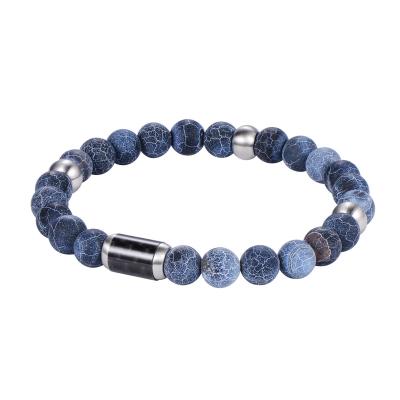 China Fashion Hottest Jewelry Stainless Steel Bracelet High Quality Designers Blue Onyx Beads Bracelet Charm Beaded Bracelet For Unisex People for sale