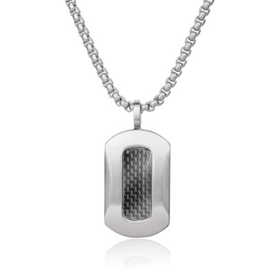 China Best Gift CLASSIC Fashionable Men's Pendant Carbon Fiber Necklace Stainless Steel Rectangle Pendant For Men for sale