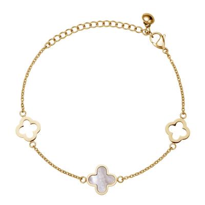 China Hot Selling Trendy Best Gift Stainless Steel Bangle Shell Bracelet Clover Gold Color Bracelet for Girls and Women for sale