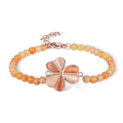 China FASHIONABLE high quality bracelet natural orange clover stainless steel beads gemstone bracelets best gift for women and girl for sale