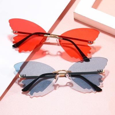 China Fashion Sunglasses 2021 Rimless Women Eyewear Fashion Sun Glasses Butterfly Ladies Sunglasses Women UV400 for sale